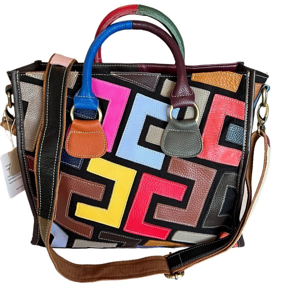 NWT Caerlif Leather Crossbody Shoulder Handbag Multi Color Style  Zip Closure